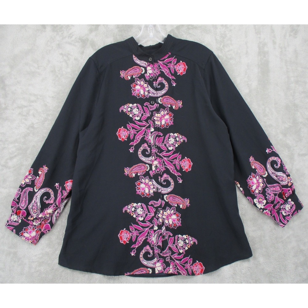 Chicos Blouse 2 US Large Paisley Floral Tunic Button Front Office Boho Artsy
